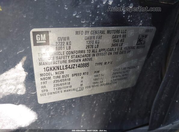 1GKKNLLS4JZ140885 2018 GMC ACADIA Blue 