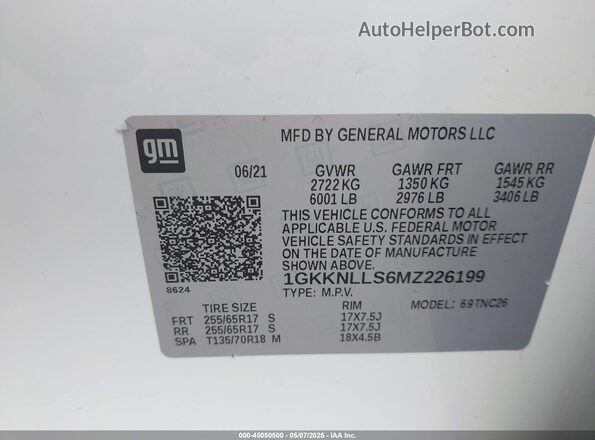1GKKNLLS6MZ226199 2021 GMC ACADIA White Շարժիչի բաժամունքի տեսք