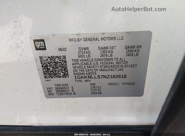 1GKKNLLS7NZ182618 2022 GMC ACADIA Белый Вид подкапотного пространства