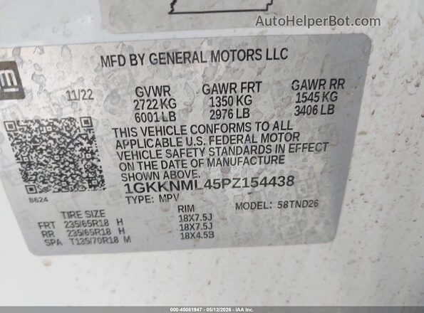 1GKKNML45PZ154438 2023 GMC ACADIA White ძრავის განყოფილების ხედი