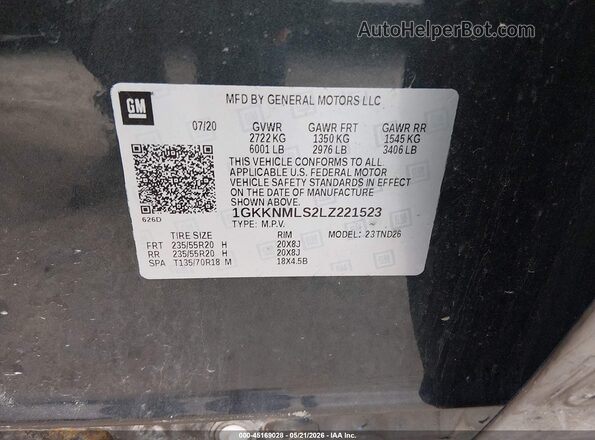 1GKKNMLS2LZ221523 2020 GMC ACADIA Черный Вид подкапотного пространства