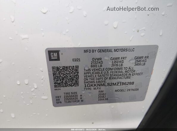 1GKKNMLS2MZ196298 2021 GMC ACADIA Белый Вид подкапотного пространства