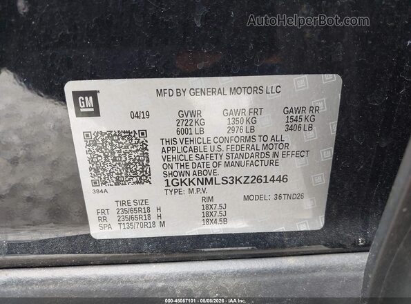 1GKKNMLS3KZ261446 2019 GMC ACADIA Black 
