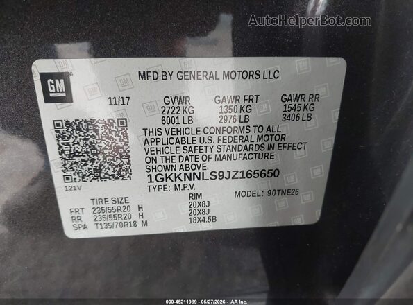 1GKKNNLS9JZ165650 2018 GMC ACADIA Черный Вид подкапотного пространства