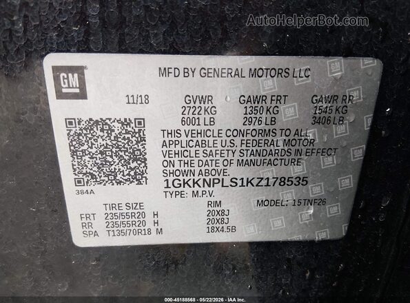 1GKKNPLS1KZ178535 2019 GMC ACADIA Черный Вид подкапотного пространства