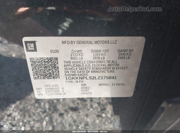 1GKKNPLS2LZ175841 2020 GMC ACADIA Black Շարժիչի բաժամունքի տեսք