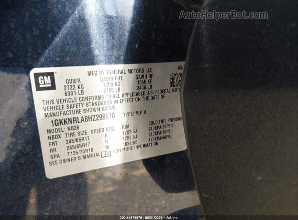 1GKKNRLA8HZ298070 2017 GMC ACADIA Black Շարժիչի բաժամունքի տեսք