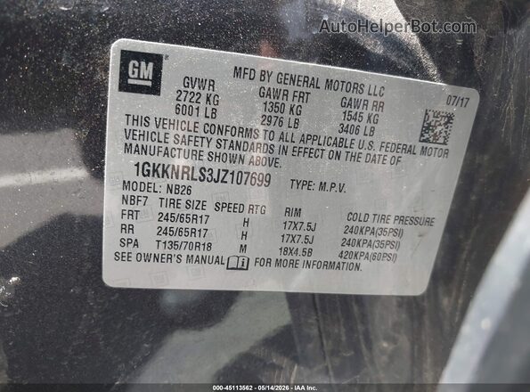1GKKNRLS3JZ107699 2018 GMC ACADIA Серый Вид подкапотного пространства