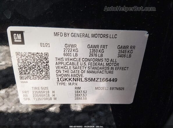 1GKKNRLS5MZ166449 2021 GMC ACADIA Black Vista del compartimento del motor