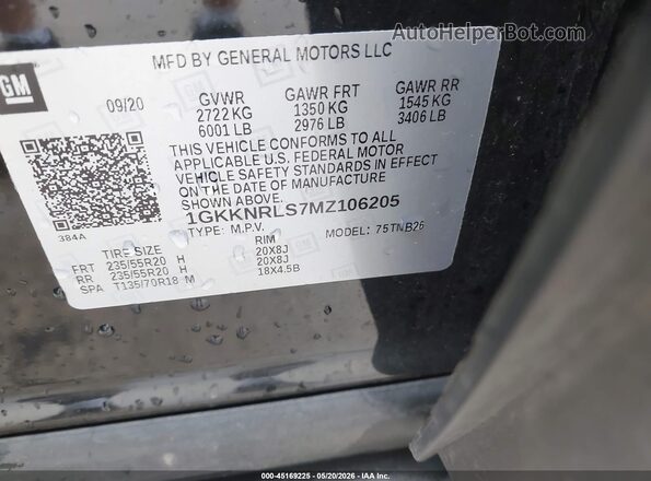 1GKKNRLS7MZ106205 2021 GMC ACADIA Black Widok komory silnika