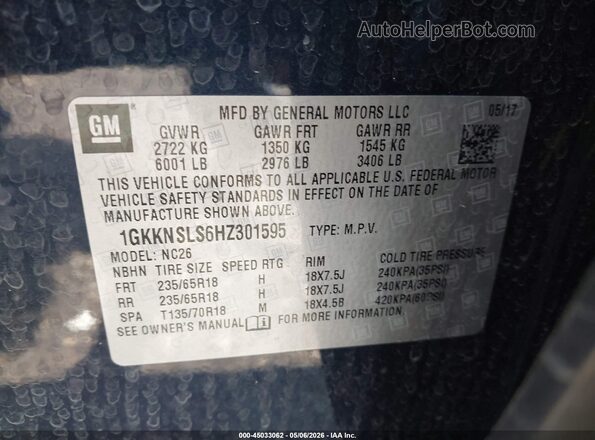 1GKKNSLS6HZ301595 2017 GMC ACADIA Blue 
