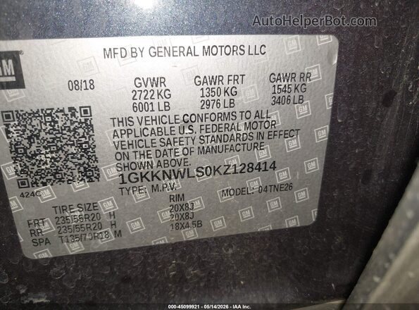 1GKKNWLS0KZ128414 2019 GMC ACADIA Blue Vista del compartimento del motor