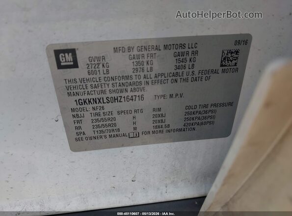 1GKKNXLS0HZ164716 2017 GMC ACADIA White Շարժիչի բաժամունքի տեսք