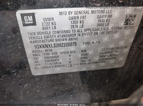 1GKKNXLS2HZ226875 2017 GMC ACADIA Black Engine compartment view