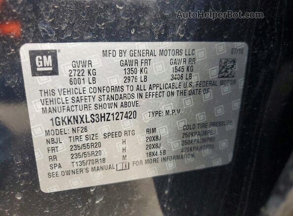 1GKKNXLS3HZ127420 2017 GMC ACADIA Black VIN sticker view