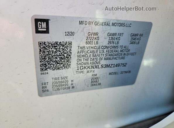 1GKKNXLS3MZ149752 2021 GMC ACADIA Белый 