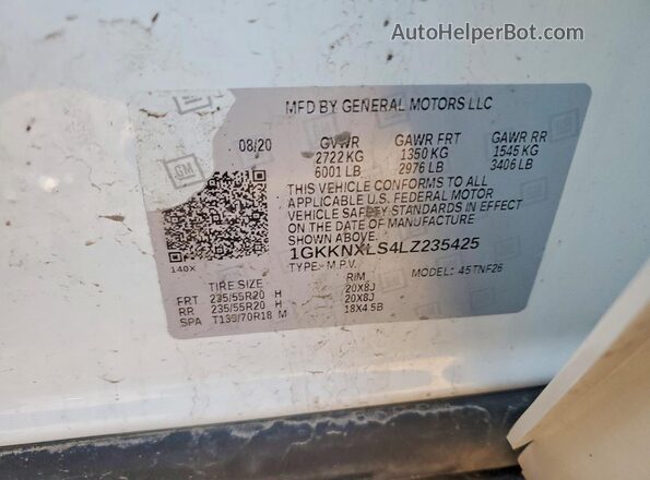 1GKKNXLS4LZ235425 2020 GMC ACADIA White 