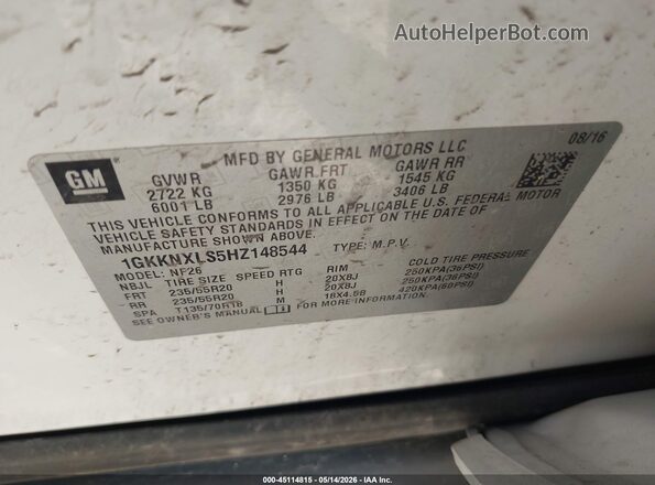 1GKKNXLS5HZ148544 2017 GMC ACADIA White Vista del compartimento del motor