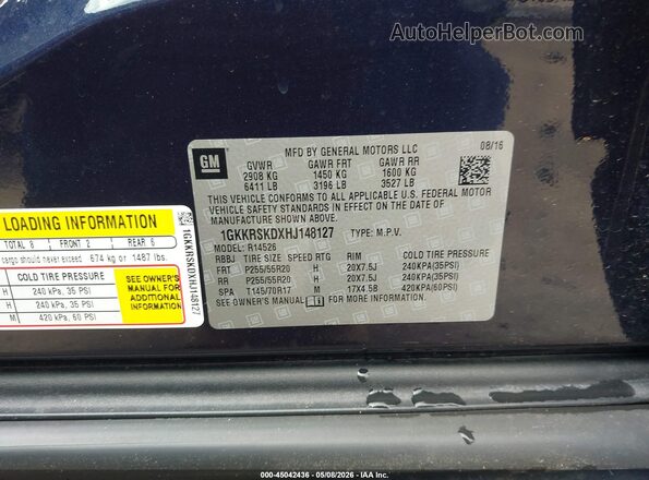 1GKKRSKDXHJ148127 2017 GMC ACADIA Синий 