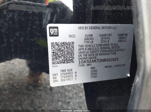 1GKS2AKT2NR322825 2022 GMC YUKON Black Widok komory silnika