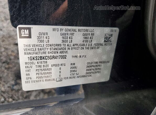 1GKS2BKC5GR417002 2016 GMC YUKON Black 