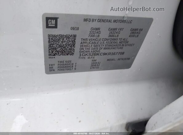 1GKS2BKC9KR167708 2019 GMC YUKON Белый Вид подкапотного пространства
