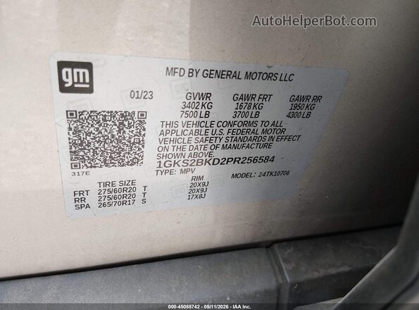 1GKS2BKD2PR256584 2023 GMC YUKON Gold Vista del compartimento del motor