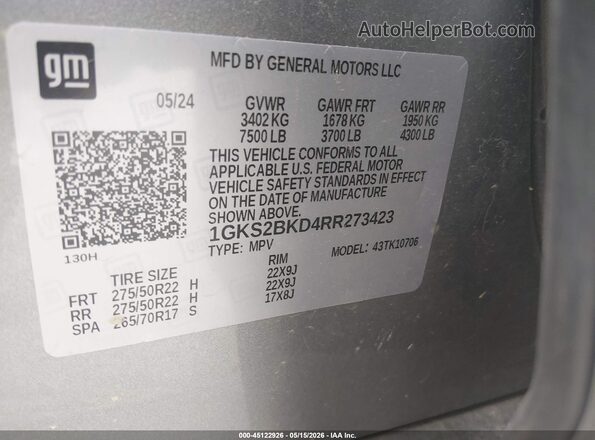 1GKS2BKD4RR273423 2024 GMC YUKON Light Blue Widok komory silnika