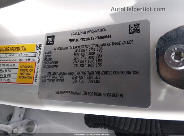 1GKS2BKT3PR468644 2023 GMC YUKON Белый 