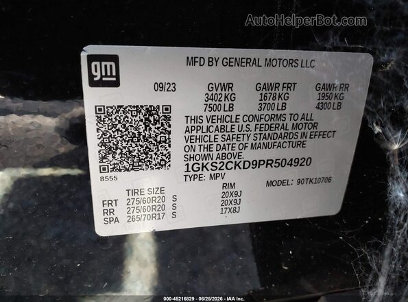 1GKS2CKD9PR504920 2023 GMC YUKON Черный Вид подкапотного пространства