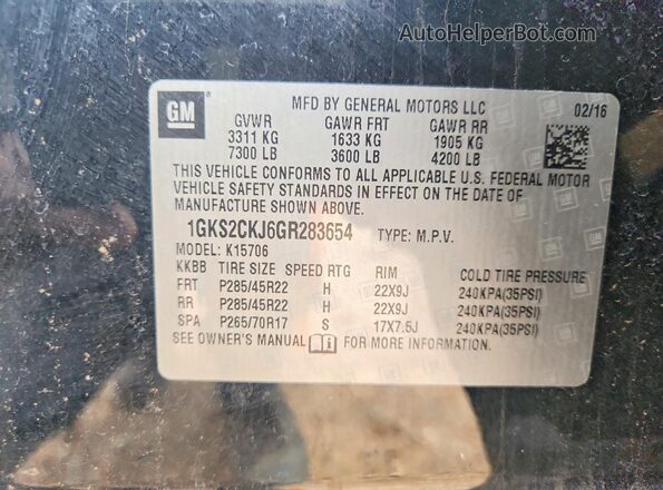 1GKS2CKJ6GR283654 2016 GMC YUKON Black 