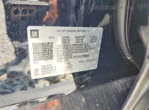 1GKS2CKJ7LR173965 2020 GMC YUKON Black Vista de la etiqueta del VIN