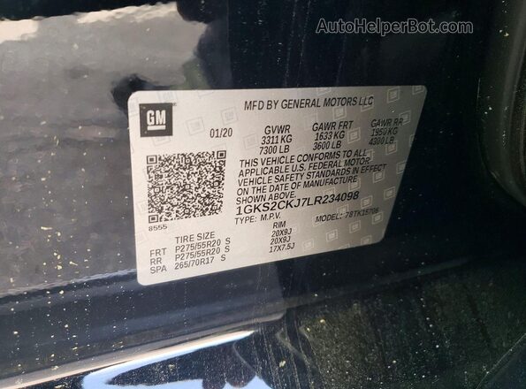 1GKS2CKJ7LR234098 2020 GMC YUKON Black Vista de la etiqueta del VIN
