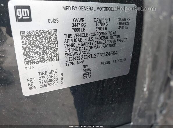 1GKS2CKL3TR124604 2026 GMC YUKON Black ძრავის განყოფილების ხედი