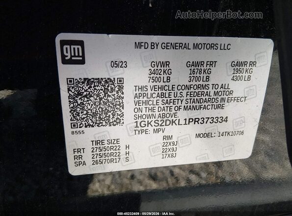 1GKS2DKL1PR373334 2023 GMC YUKON Black Widok komory silnika
