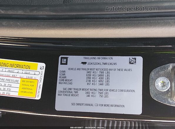 1GKS2DKL7MR136245 2021 GMC YUKON Черный 