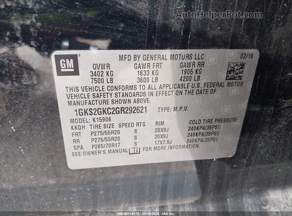 1GKS2GKC2GR292621 2016 GMC YUKON Black ძრავის განყოფილების ხედი