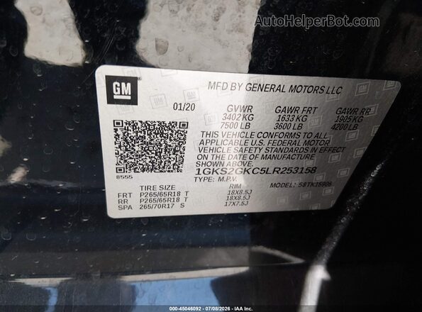 1GKS2GKC5LR253158 2020 GMC YUKON Black Widok komory silnika