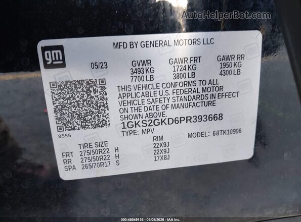 1GKS2GKD6PR393668 2023 GMC YUKON Black 