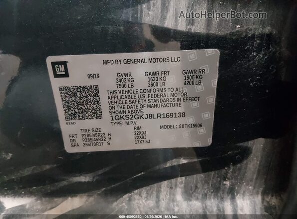 1GKS2GKJ8LR169138 2020 GMC YUKON Gray Vista del compartimento del motor