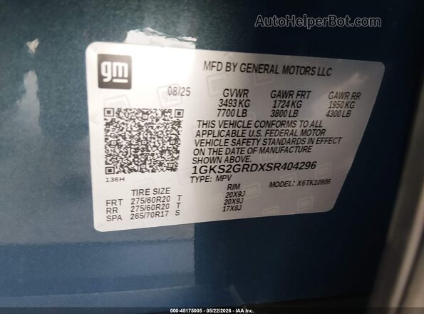 1GKS2GRDXSR404296 2025 GMC YUKON Синий 