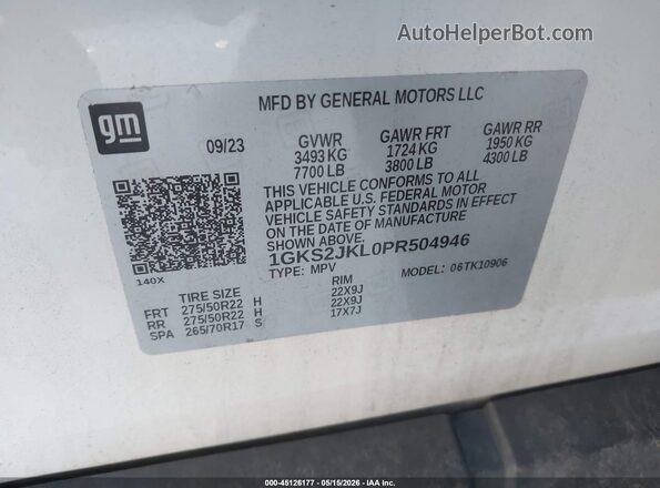 1GKS2JKL0PR504946 2023 GMC YUKON White Widok komory silnika
