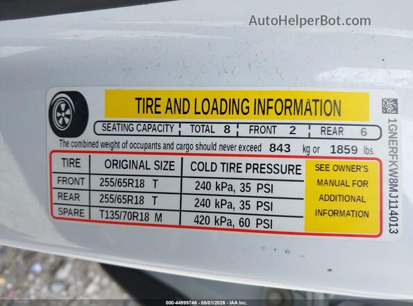 1GNERFKW8MJ114013 2021 CHEVROLET TRAVERSE White ძრავის განყოფილების ხედი