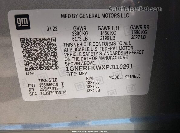 1GNERFKWXPJ110291 2023 CHEVROLET TRAVERSE Silver Widok komory silnika