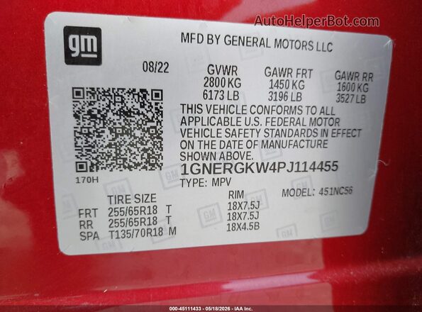 1GNERGKW4PJ114455 2023 CHEVROLET TRAVERSE Red ძრავის განყოფილების ხედი