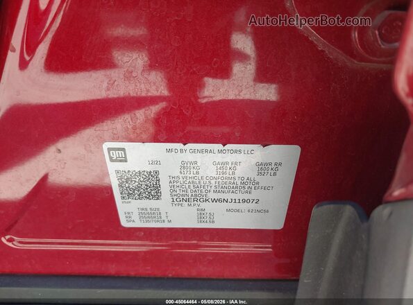 1GNERGKW6NJ119072 2022 CHEVROLET TRAVERSE Red 