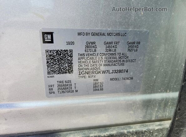 1GNERGKW7LJ328074 2020 CHEVROLET TRAVERSE Silver 