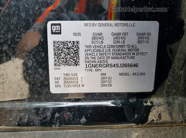 1GNERGRS4SJ265646 2025 CHEVROLET TRAVERSE Black Вид наклейки з VIN-кодом