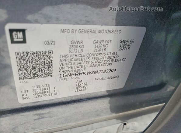 1GNERHKW3MJ183204 2021 CHEVROLET TRAVERSE Blue Вид підкапотного простору