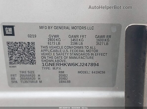 1GNERHKW6KJ247894 2019 CHEVROLET TRAVERSE Серебряный Вид подкапотного пространства